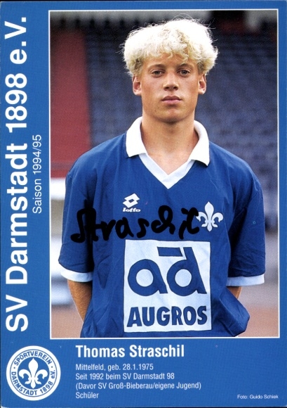 Autogrammkarte Fußballer Thomas Straschil, SV Darmstadt 98, Autogramm