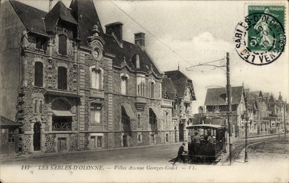 CPA Les Sables d'Olonne Vendée, Villas Avenue Georges Godet, tram