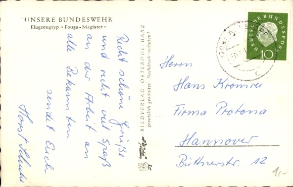 Postcard German Bundeswehr, aircraft Fouga-Magister