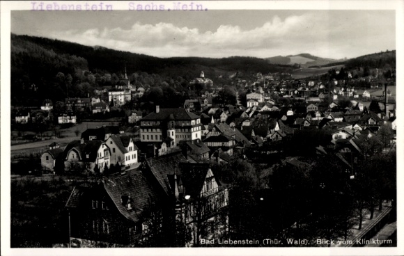 Postcard Bad Liebenstein in the Thuringian Forest, panoramic view of the Thuringian Forest, hospital tower, landscape