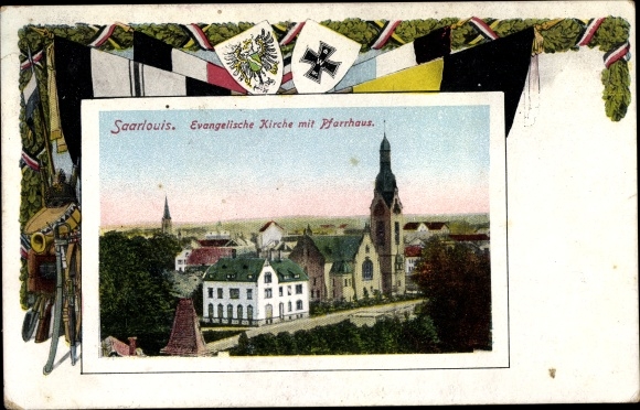 Passepartout Coat of Arms PC Saarlouis in Saarland, Evangelical Church with vicarage