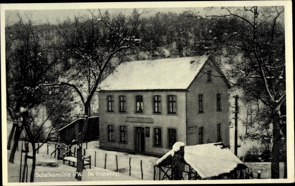 PC Grünental Schalksmühle in the Sauerland, tavern Carl vom Brocke, winter view