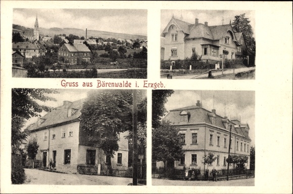 Postcard Bärenwalde in the Erzgebirge Saxony, general view, partial views