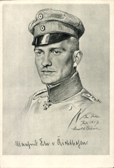 Künstler Ak Busch, Arnold, Manfred von Richthofen, Jagdflieger, Roter Baron, Portrait