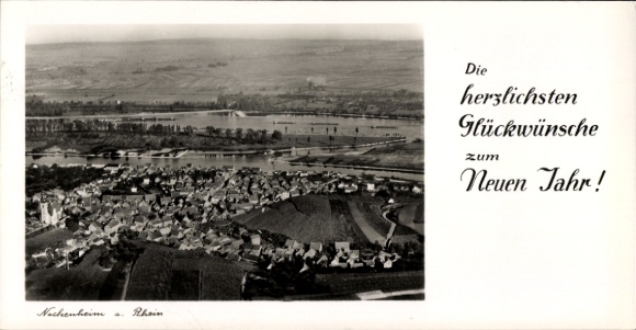 Postcard Nackenheim am Rhein, aerial photograph