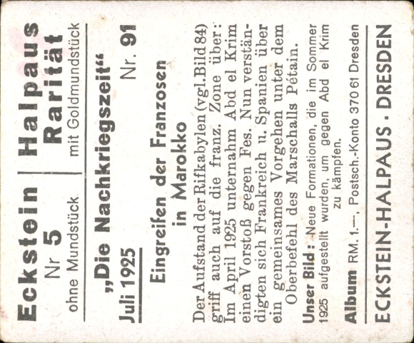 Collector's picture The Post-War Period No. 91, July 1925, French intervention in Morocco