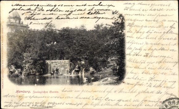 Postcard Hamburg Altona Neumühlen Oevelgönne, Zoological Garden, Waterfall, Nature, Visitors, Country...