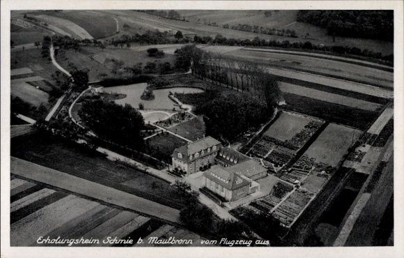 Postcard Schmie Maulbronn in the Enzkreis, Schmie recreation center, aerial photography, gardens, landscape