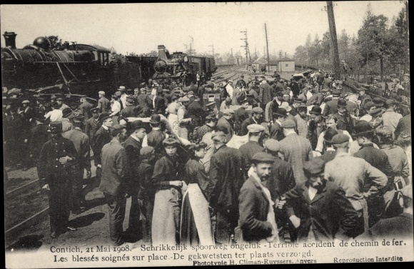 Postcard Contich Kontich Flandern Antwerp, Railway accident, accident de chemin de fer 1908