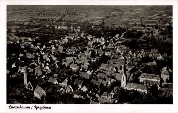 Postcard Leutershausen Hirschberg an der Bergstraße Baden, aerial photograph