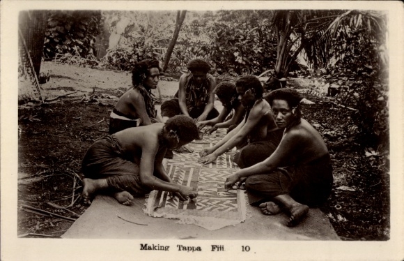 Postcard Fiji, locals weave a carpet