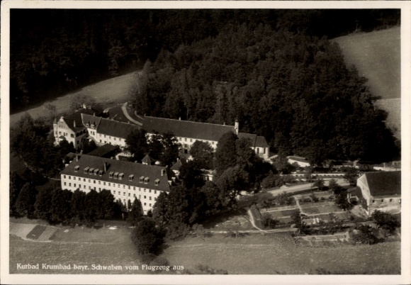 Postcard Krumbach in Schwaben, Krumbad, aerial photograph