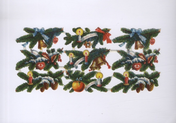 Oblate Block Christmas motifs, fir branches, bells, candles, approx. 11 x 23.5 cm