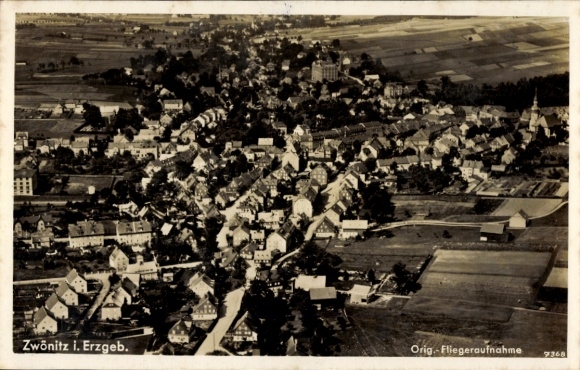 Postcard Zwönitz in the Ore Mountains Saxony, aerial photograph of the village