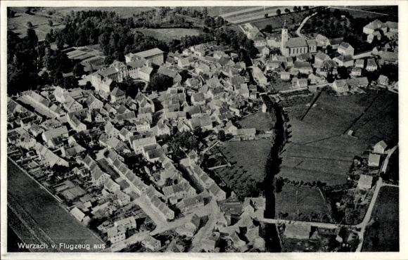 Postcard Bad Wurzach in Upper Swabia, aerial view of the town center, landscape