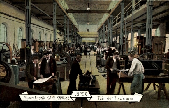 Postcard Leipzig in Saxony, Krause Machinery Factory, part of the carpentry shop