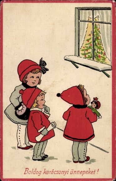 Ak Kinderen bewonderen een kerstboom