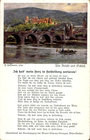 Artist Song Postcard H. Hoffmann, I lost my heart in Heidelberg, old bridge, castle