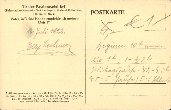 Postcard Tyrolean Passion Play Erl, Father, into your hands I commend my spirit