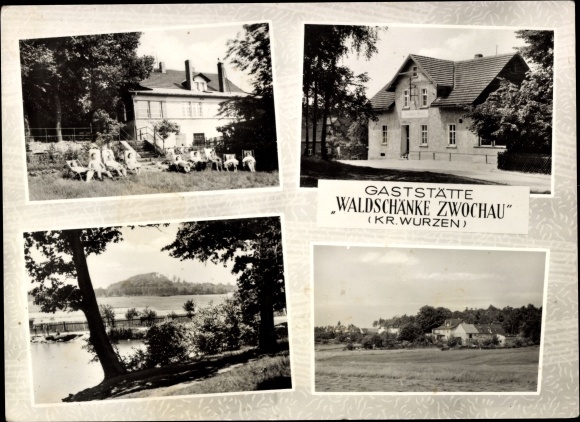 Ak Zwochau Röcknitz Thallwitz in Saksen, restaurant Waldschänke, zwemvijver, zonnebaden