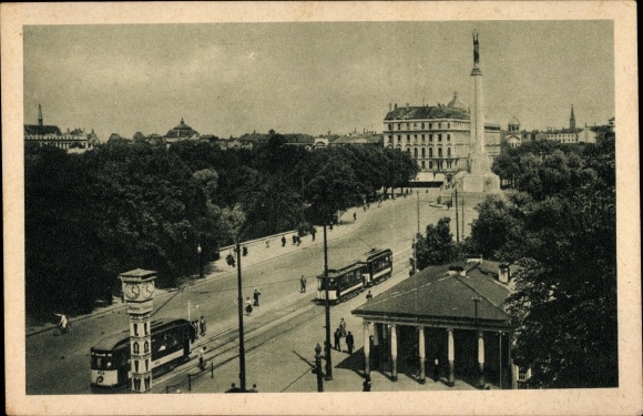 Postcard Riga Latvia, Trams, Adolf Hitler Street