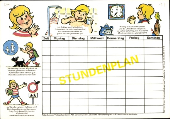 Timetable Headquarters of the People&#39;s Police Berlin, Traffic Police Department, traffic education around 1970