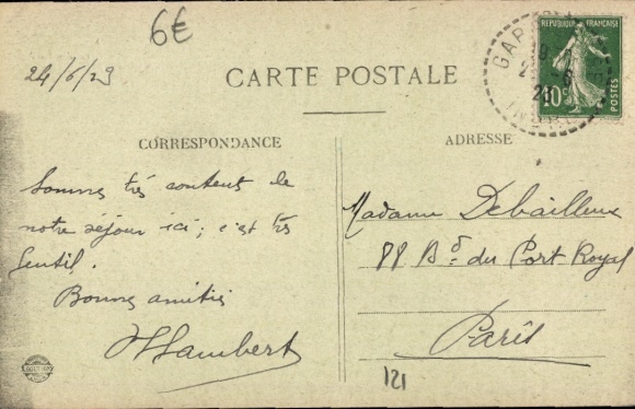 Postcard Gargilesse Indre, view of church in the background, by G. Sand.