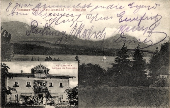 Postcard Krottenmühl Söchtenau in the district of Rosenheim Upper Bavaria, Gg. Andorfer's Inn on the Railway