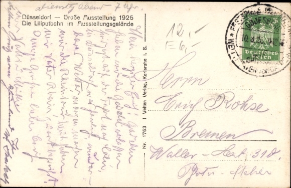 Ansichtkaart Düsseldorf, Grote Tentoonstelling 1926, Liliputbahn, Gesolei