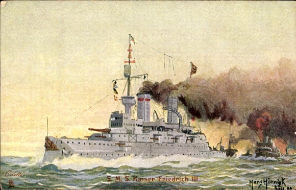 Künstler Ak Hörnigk, Hans, Deutsches Kriegsschiff, SMS Kaiser Friedrich III