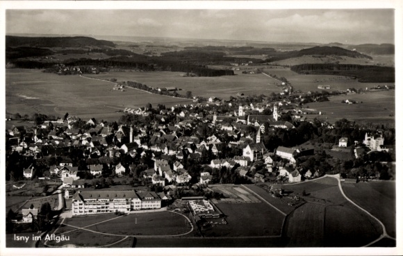 Postcard Isny im Allgäu, aerial photograph