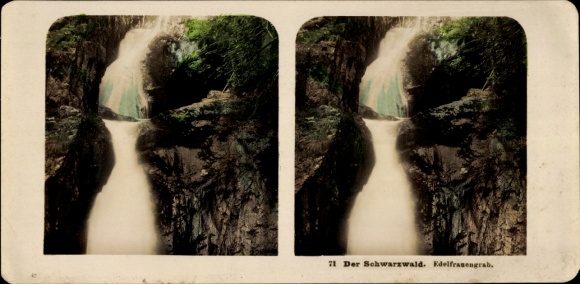 Stereofoto Offenhöfen in het Zwarte Woud Ortenaukreis, Edelfrauengrave-waterval