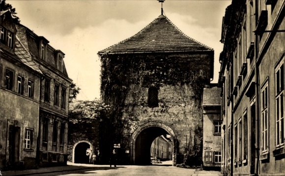 Postcard Marienberg in the Ore Mountains Saxony, Zschopauer Gate, architecture, street view, trees