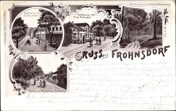 Litho Frohnsdorf Treuenbrietzen in Brandenburg, Gasthaus zur alten Eiche, Eichenwald