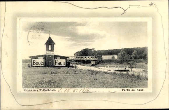 Postcard Wendisch Buchholz Märkisch Buchholz Dahme Spreewald, boathouse, section on the canal
