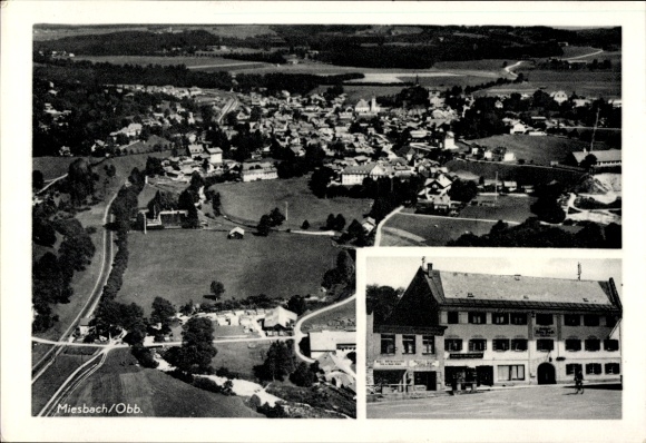 Postcard Miesbach in Upper Bavaria, aerial photograph