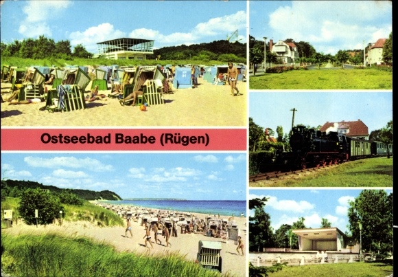 Postcard Ostseebad Baabe on Rügen, HOG island paradise, beach, beach road, rushing Roland, concert place