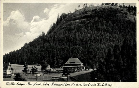 Postcard Waldenburg in Saxony, Waldenburg Uplands, Ober-Reimswaldau, Andreasbaude, Heidelberg, Land