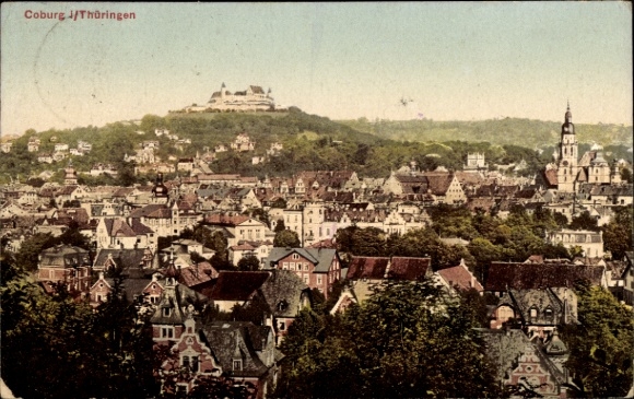 Postcard Coburg in Upper Franconia, view of the city of Coburg with the Veste Coburg