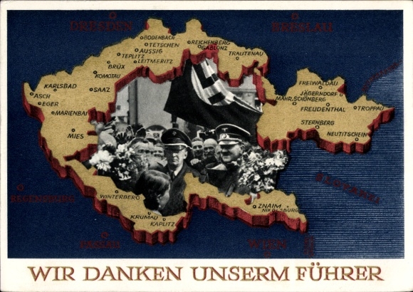 Postal stationery Postcard We thank our Führer, Sudetenland, Bohemia, Moravia, Hitler
