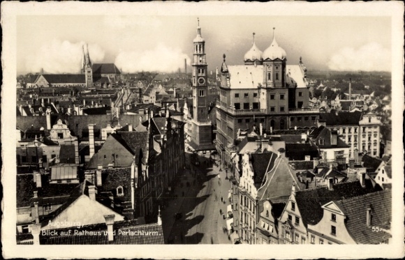 Postcard Augsburg in Swabia, view of town hall, Perlachturm, city view, architecture