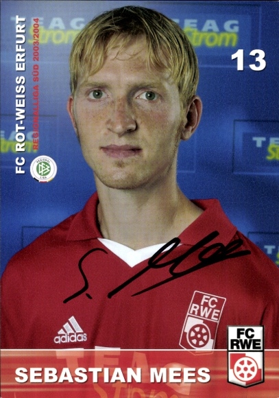 Autograph card footballer Sebastian Mees, FC Rot-Weiß Erfurt, autograph