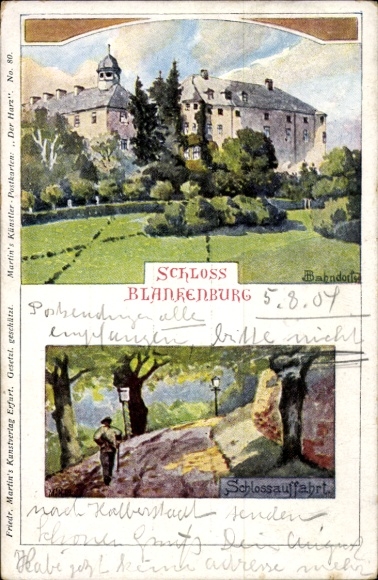 Kunstenaarskaart Bahndorf, Heribert, Blankenburg am Harz, kasteel, kasteeloprit