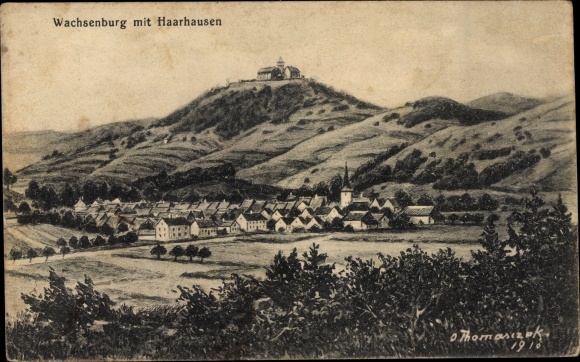 Künstler Ak Thomasczek, O., Haarhausen in Thüringen, Totalansicht mit Wachsenburg