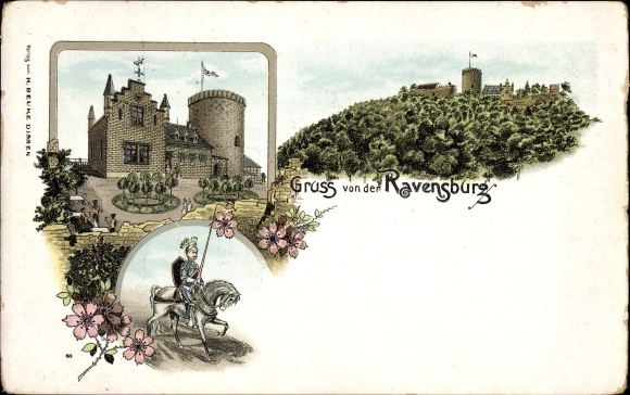Litho Borgholzhausen in Westfalen, Blick auf die Ravensburg, Ritter