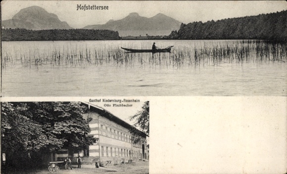 Postcard Niedernburg Prutting in Upper Bavaria, Gasthof Otto Fischbacher, Hofstettersee