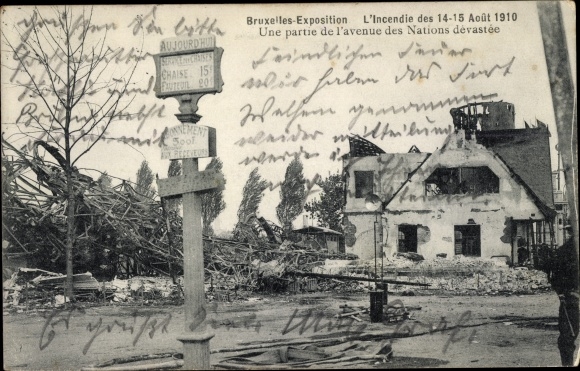 KP Bruxelles Bruksela, Wystawa Światowa 1910, Indencie, partie de l'avenue des Nations devastee