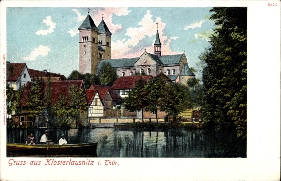 Ak Bad Klosterlausnitz in Thüringen, Ortspartie, Kirche