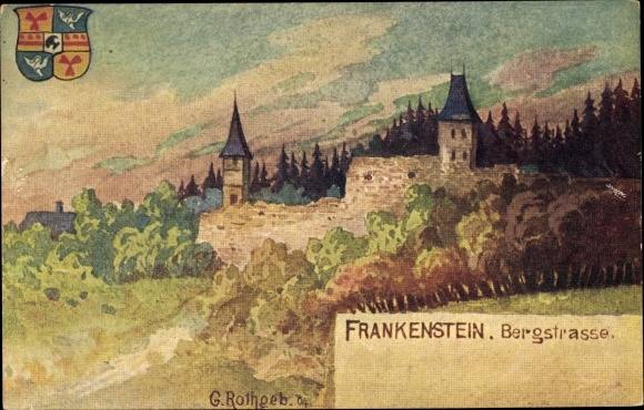 Artist Postcard Rothgeb, G., Nieder Beerbach Mühltal in the Odenwald, Frankenstein Castle