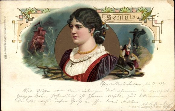 litho Senta, scène uit De Vliegende Hollander, Richard Wagner